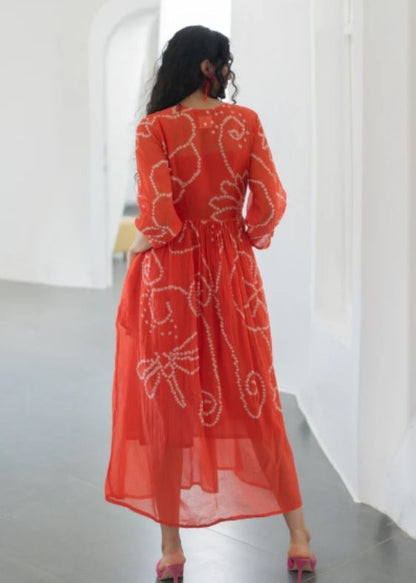 Fiery Orange Bandhani Dress