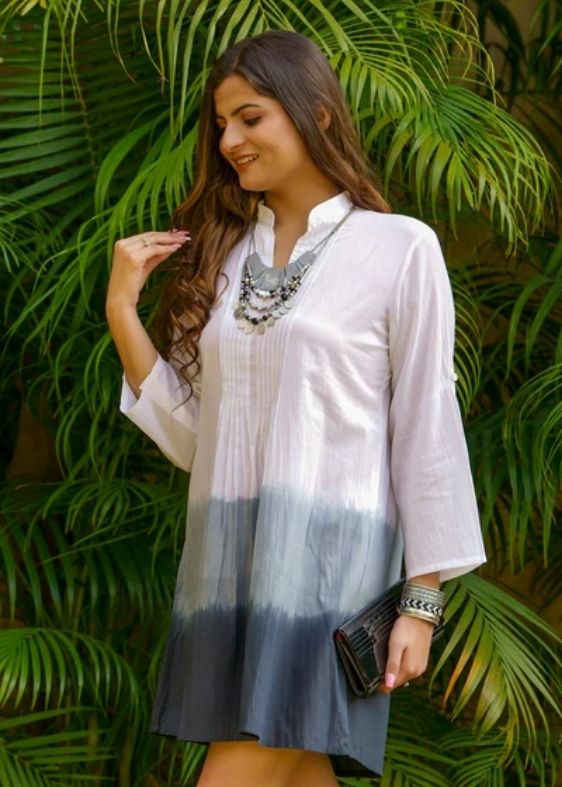 Navy Blue Timeless Ombre Pintuck Short Dress