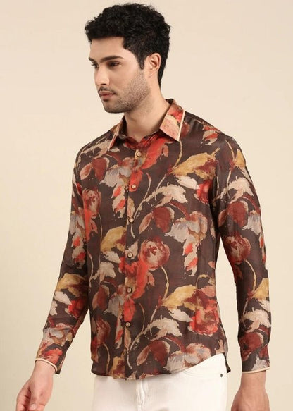 Red charcoal printed muslin shirt