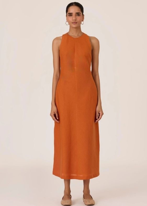 Riha Orange Halter Maxi Dress