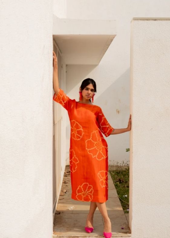 Burnt Orange Bandhani Dress