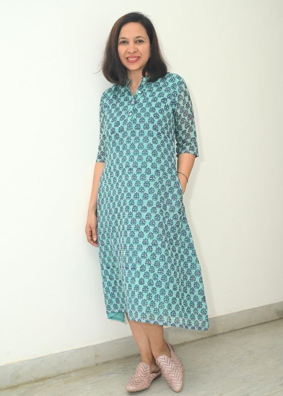 Blue Purple Printed Fulia Cotton Dress