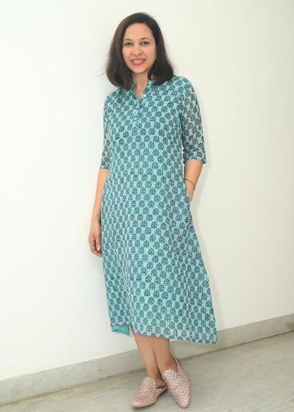 Blue Purple Printed Fulia Cotton Dress