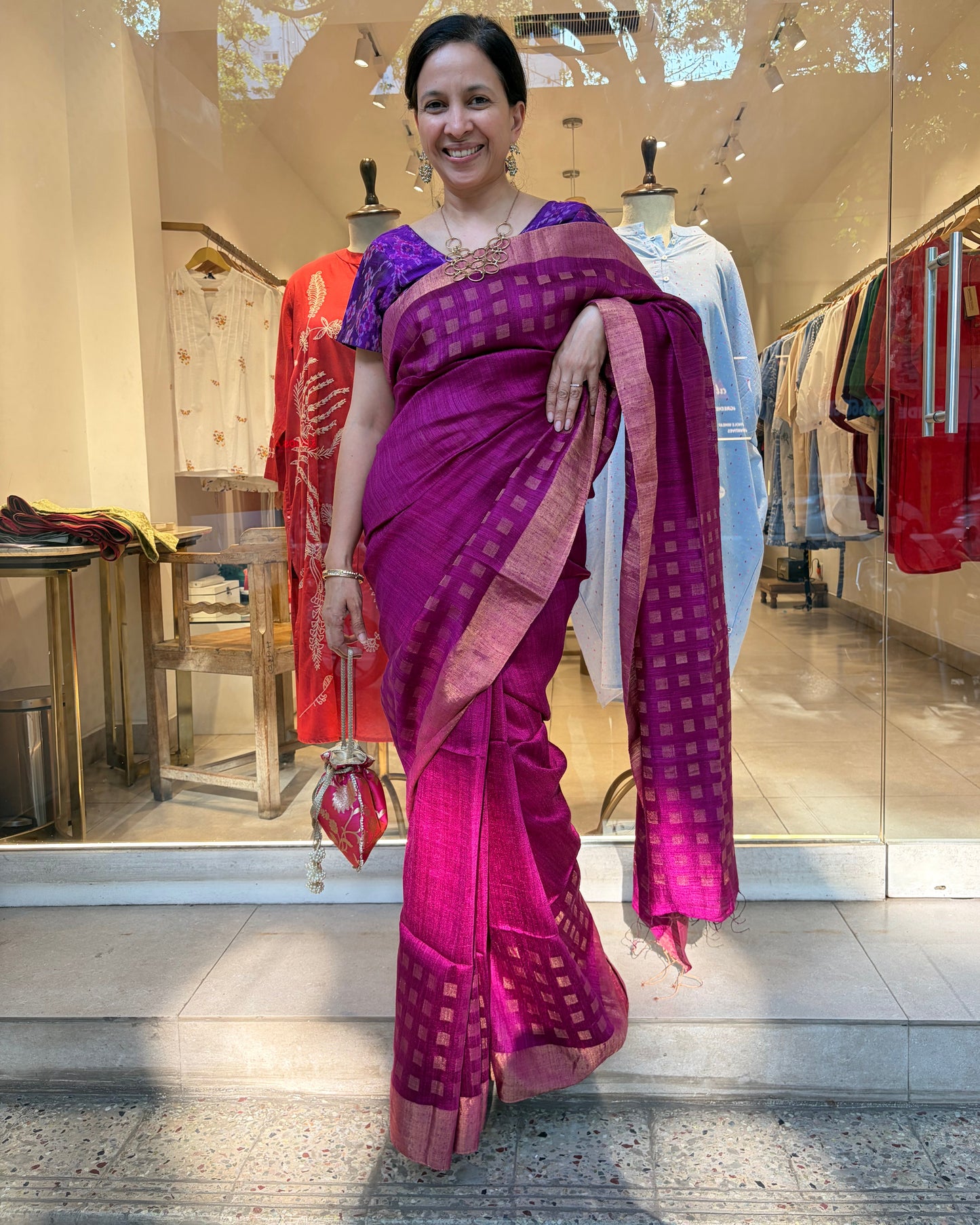 Purple Matka Jamdani Saree