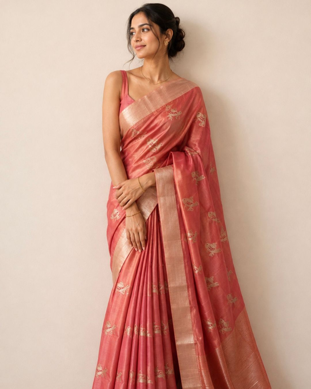 Peach Parrot Chanderi Silk Saree