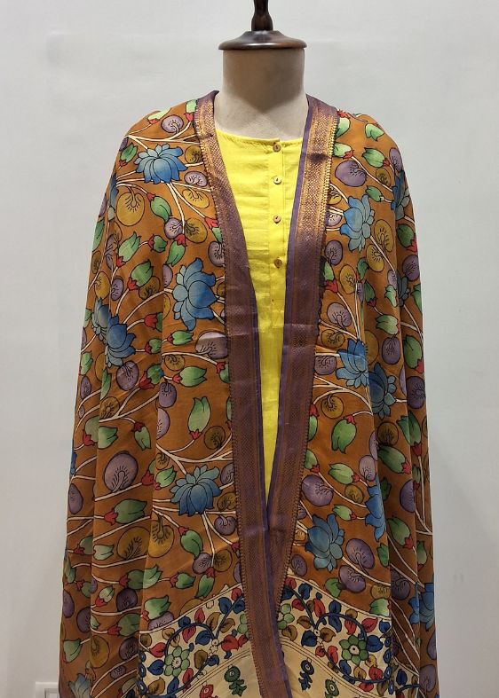Orange Floral Kalamkari Dupatta