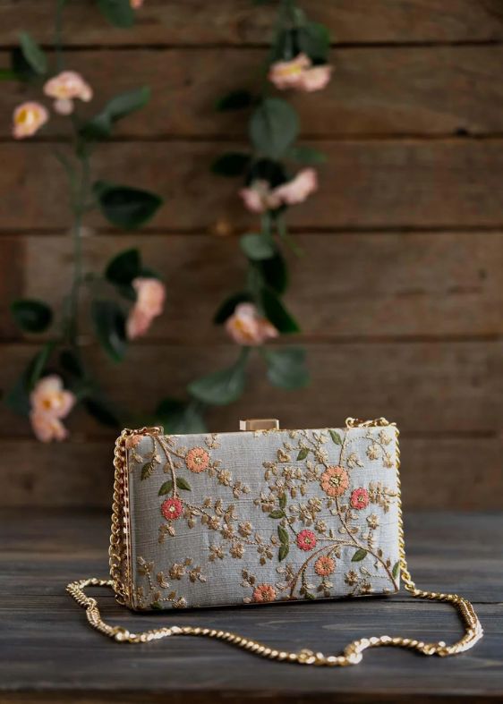 Floral Creeper Box Clutch Grey - AM-BC-1220-0005