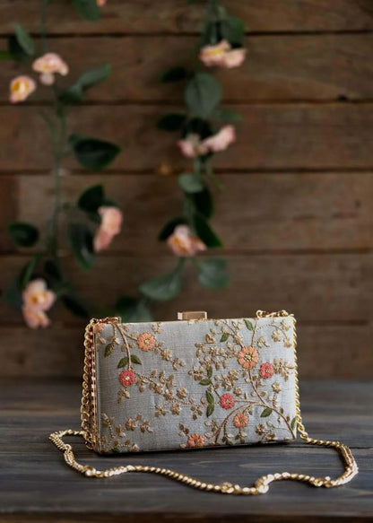 Floral Creeper Box Clutch Grey - AM-BC-1220-0005