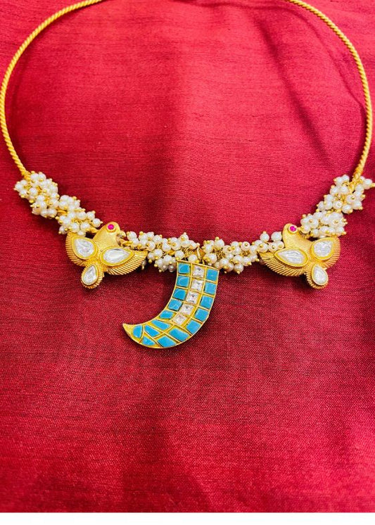 Blue stone pendent with lotus hangings choker