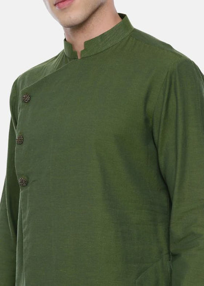 Green Cotton Asymetric Kurta - MMK0347