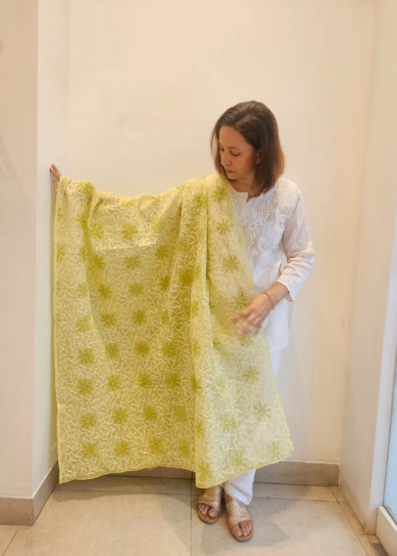 Green Kota Chikankari Dupatta