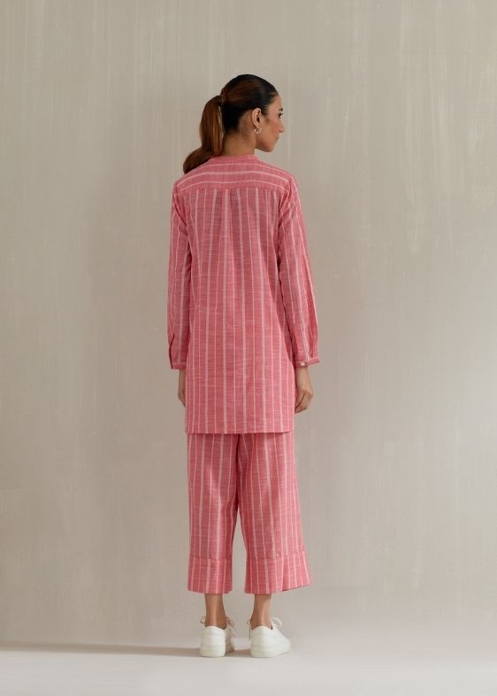 Pink stripes embroidery cotton tunic