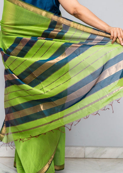 Green Blue Maheswari Silk Cotton Saree