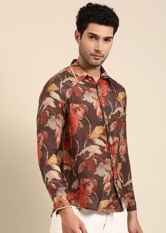 Red charcoal printed muslin shirt