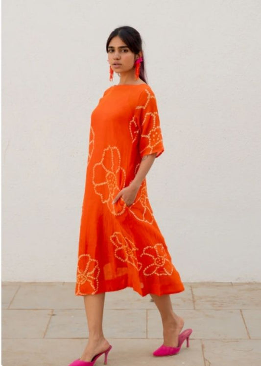 Burnt Orange Bandhani Dress