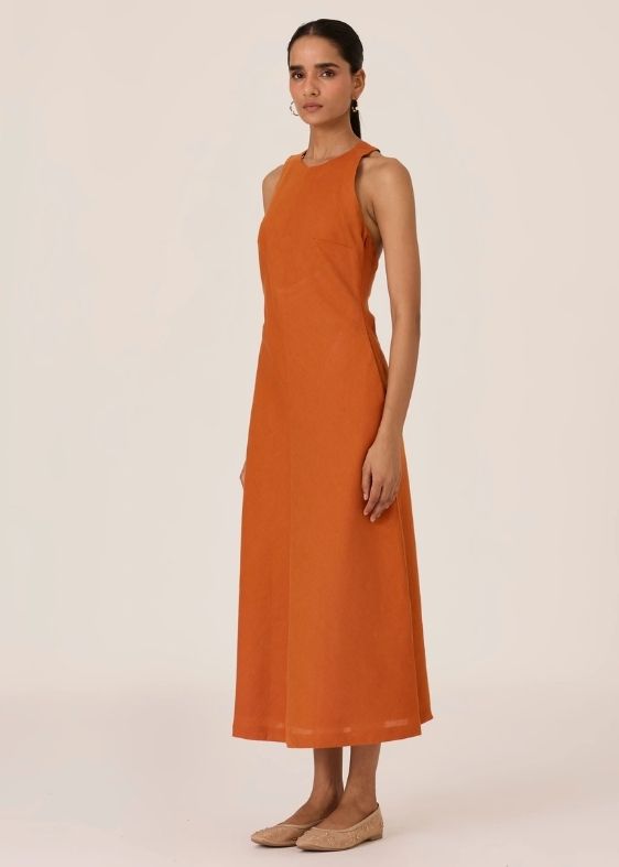 Riha Orange Halter Maxi Dress