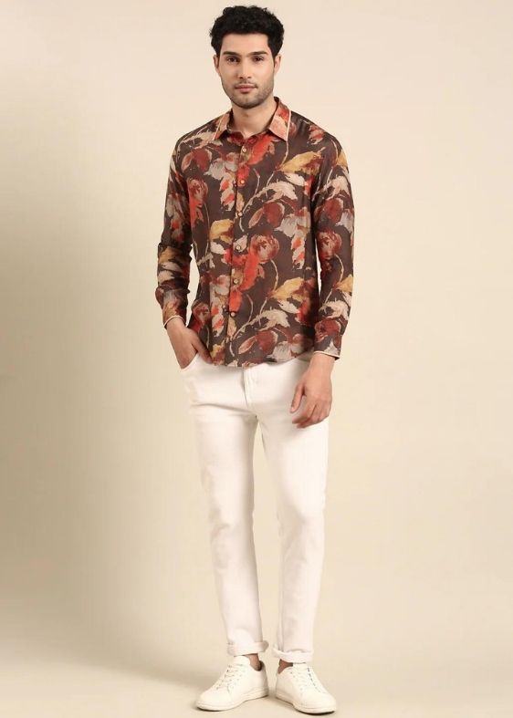 Red charcoal printed muslin shirt