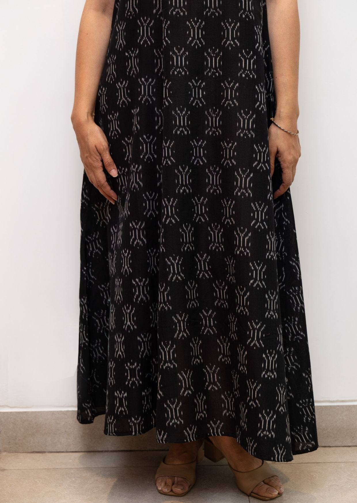 Black Sleeveless Superfine Ikkat Cotton Dress