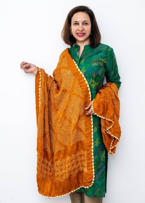 Yellow Gajji Silk Bandhini Dupatta