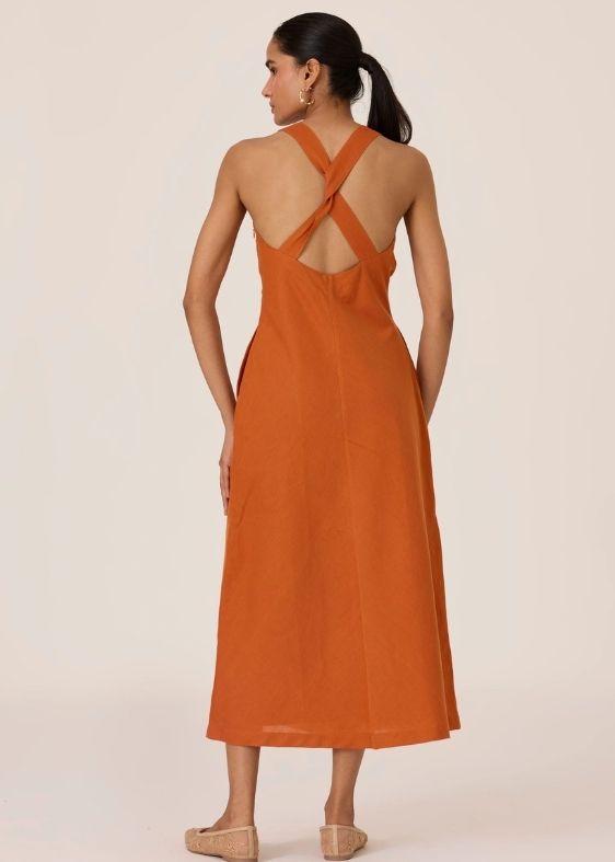 Riha Orange Halter Maxi Dress