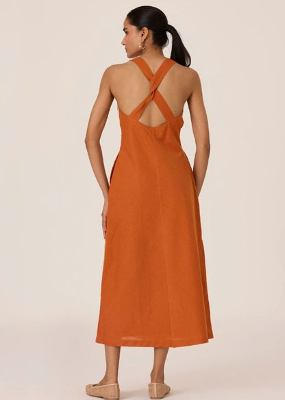 Riha Orange Halter Maxi Dress