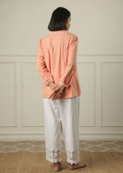 SS 2222 Orange Embroidered Cotton Top