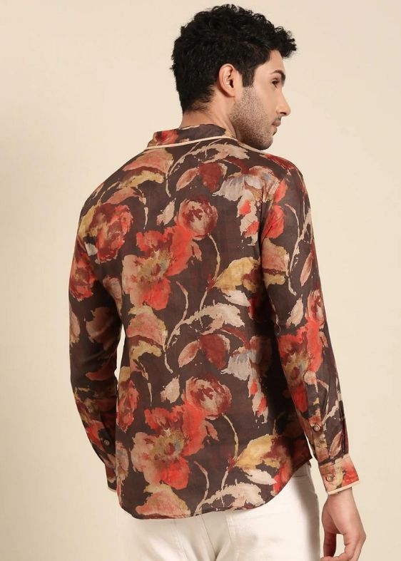 Red charcoal printed muslin shirt