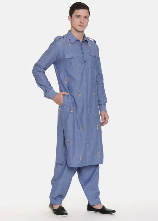 Pathani Blue Kurta Set - MMKK0495