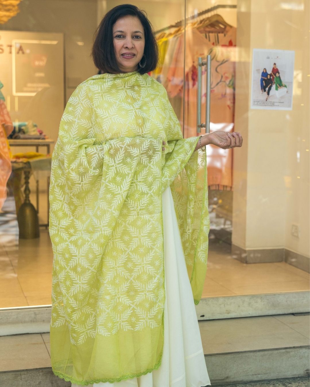 Green Chikankari Kota Dupatta