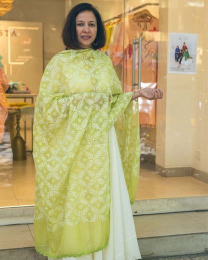Green Chikankari Kota Dupatta