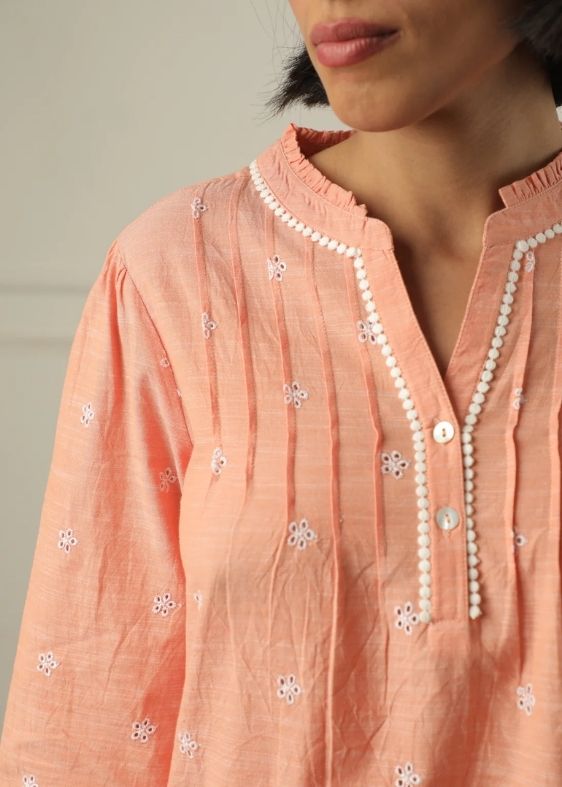 SS 2222 Orange Embroidered Cotton Top