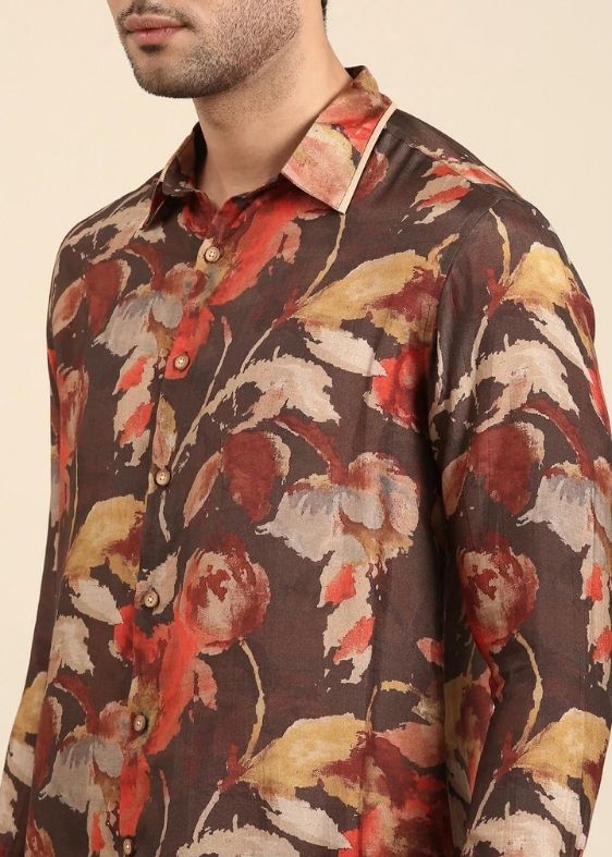 Red charcoal printed muslin shirt