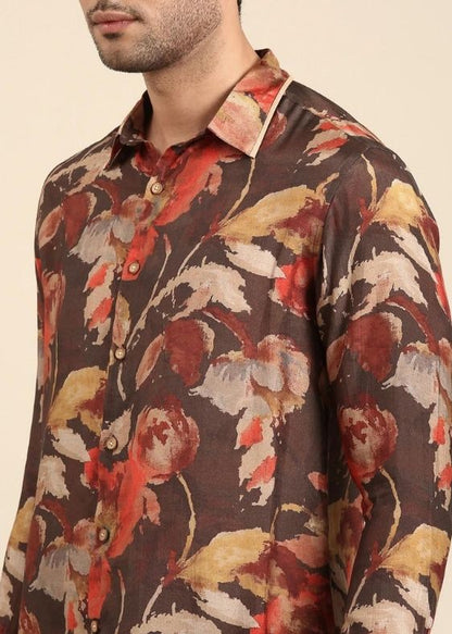 Red charcoal printed muslin shirt