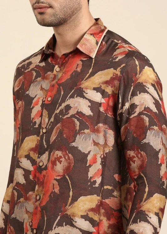 Red charcoal printed muslin shirt
