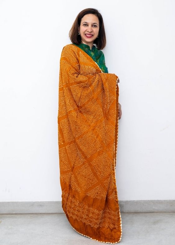Yellow Gajji Silk Bandhini Dupatta
