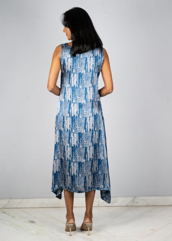 Blue and Grey Modal Silk Dress