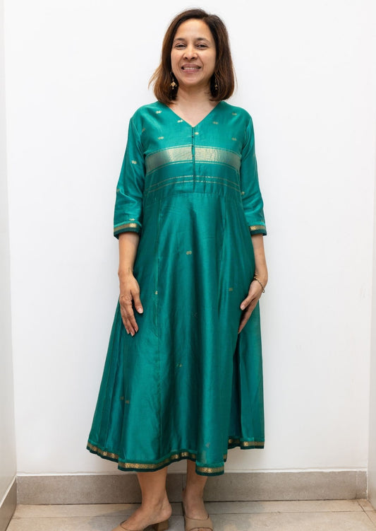 Green Maiteri Maheswari Silk Cotton Dress