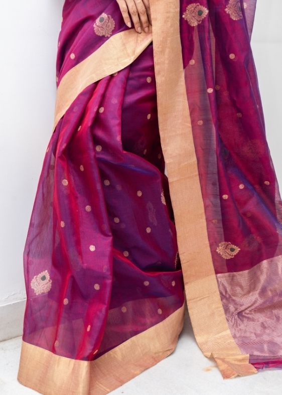 Maroon Silk Chanderi Saree