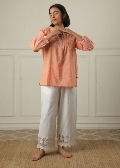 SS 2222 Orange Embroidered Cotton Top