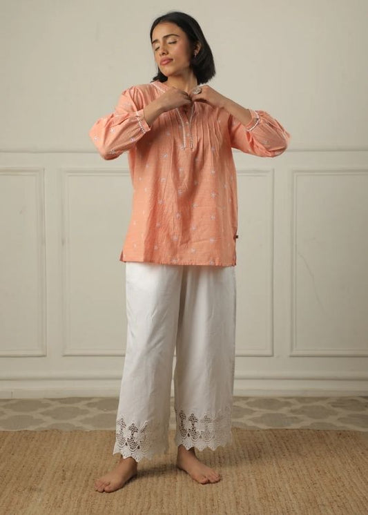 SS 2222 Orange Embroidered Cotton Top