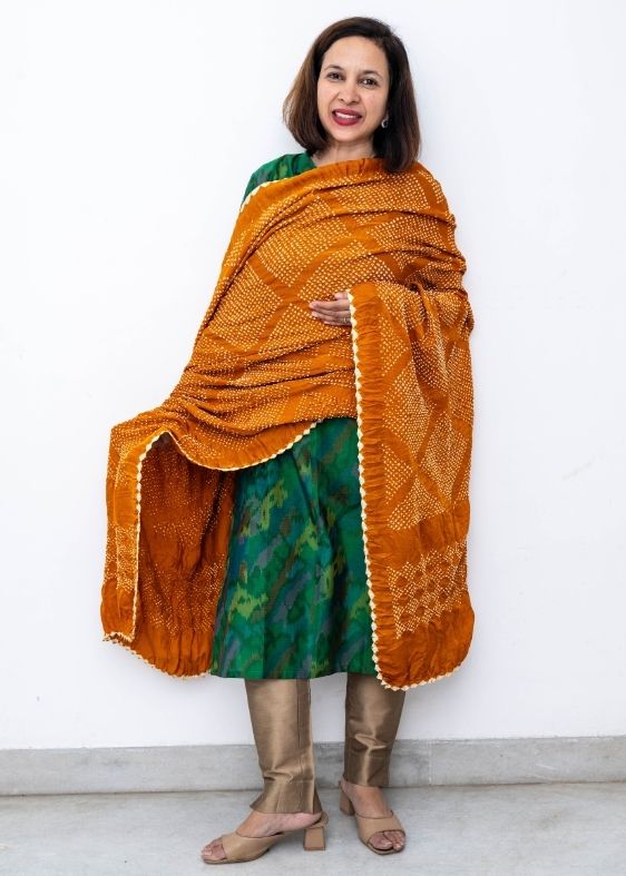 Yellow Gajji Silk Bandhini Dupatta