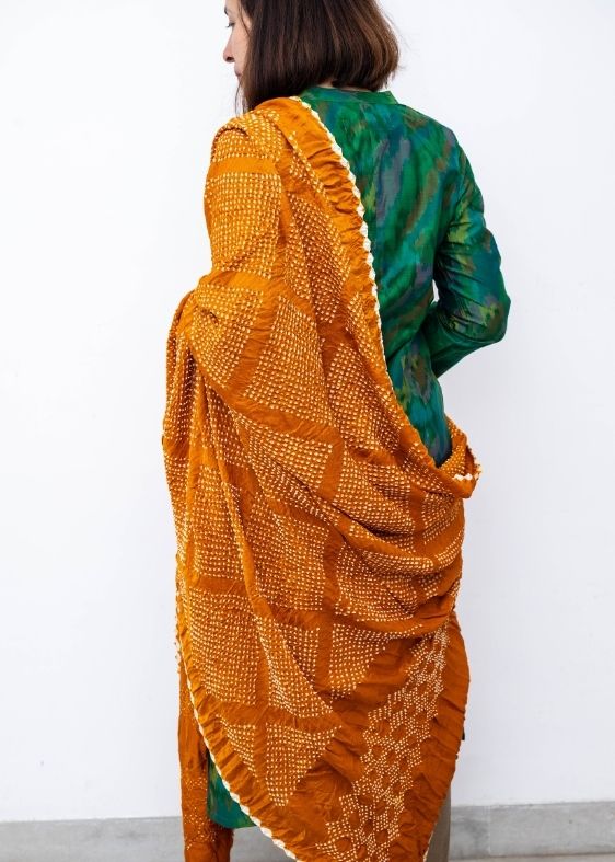 Yellow Gajji Silk Bandhini Dupatta