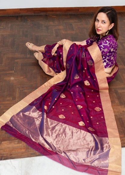 Maroon Silk Chanderi Saree