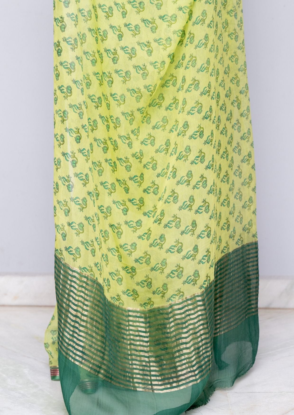 Green Printed Silk Chiffon Saree
