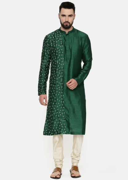Bottle Green Hand Embroidered Kurta -MMK0536