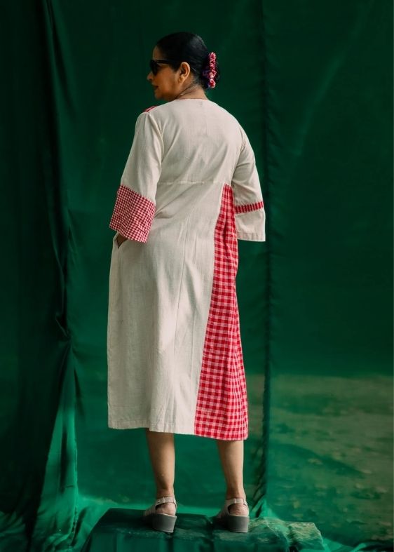 White Khadi Side Panelled Dress