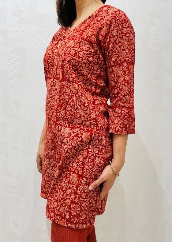 Red kalamkari print cotton tunic