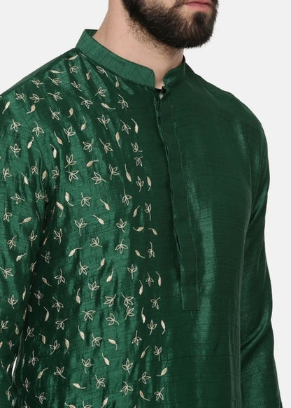 Bottle Green Hand Embroidered Kurta -MMK0536
