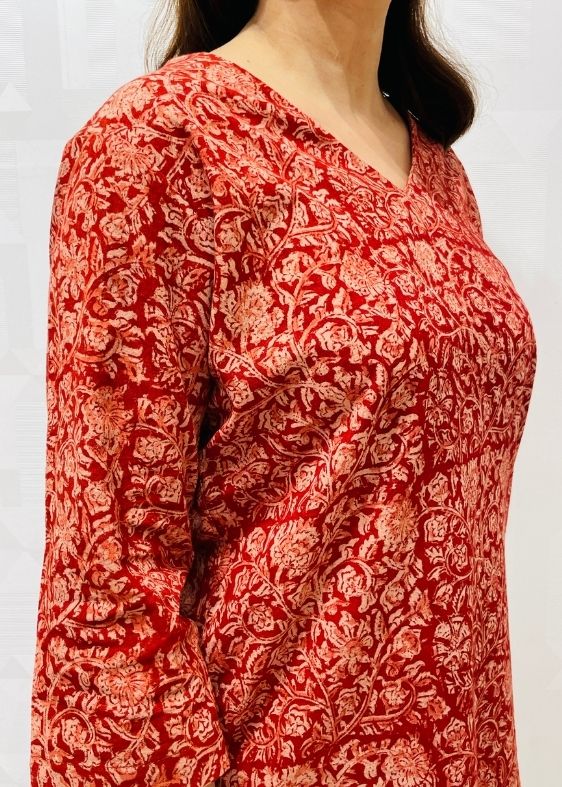 Red kalamkari print cotton tunic