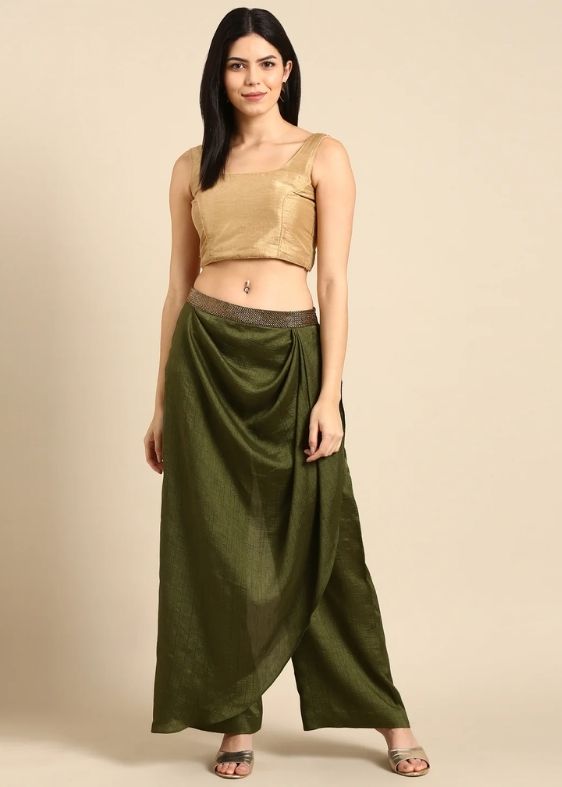 Mehndi Green Crush Silk Palazzo Pant- ASPL042